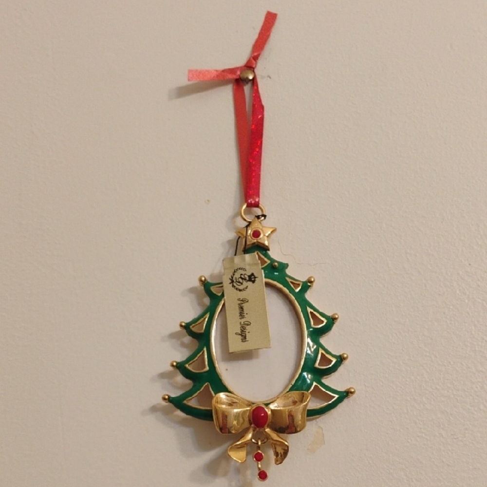 Premier Designs Vintage Goldtone Enamel Christmas Tree Ornament Frame